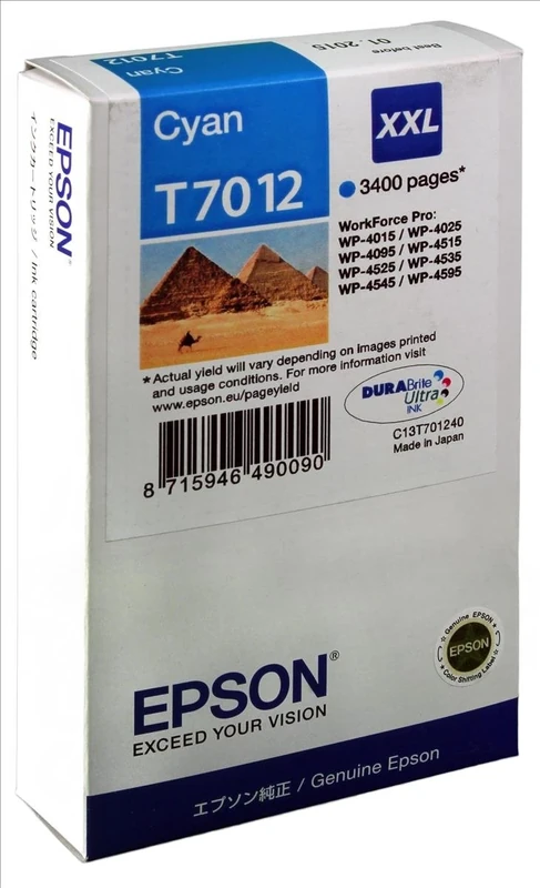 Epson T7012 Cyan Genuine, XXL High Yield Ink Cartridge DuraBrite Ultra