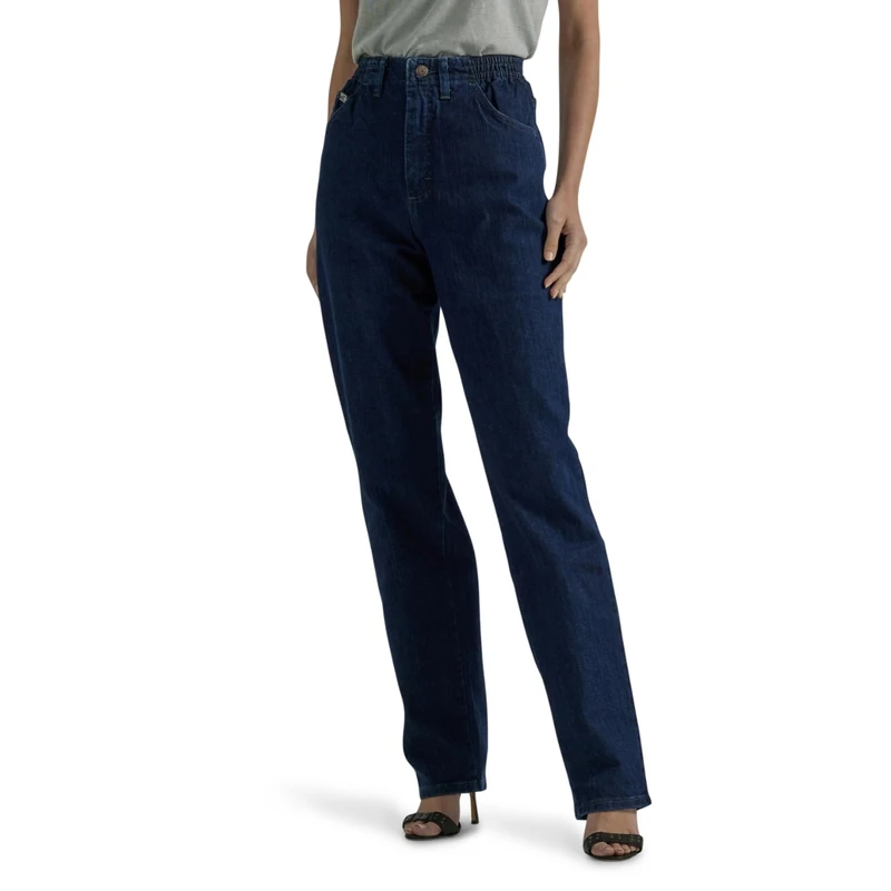 Lee Women's Relaxed-fit Side Elastic Tapered-Leg Jean, Dark Indigo, 10 Short