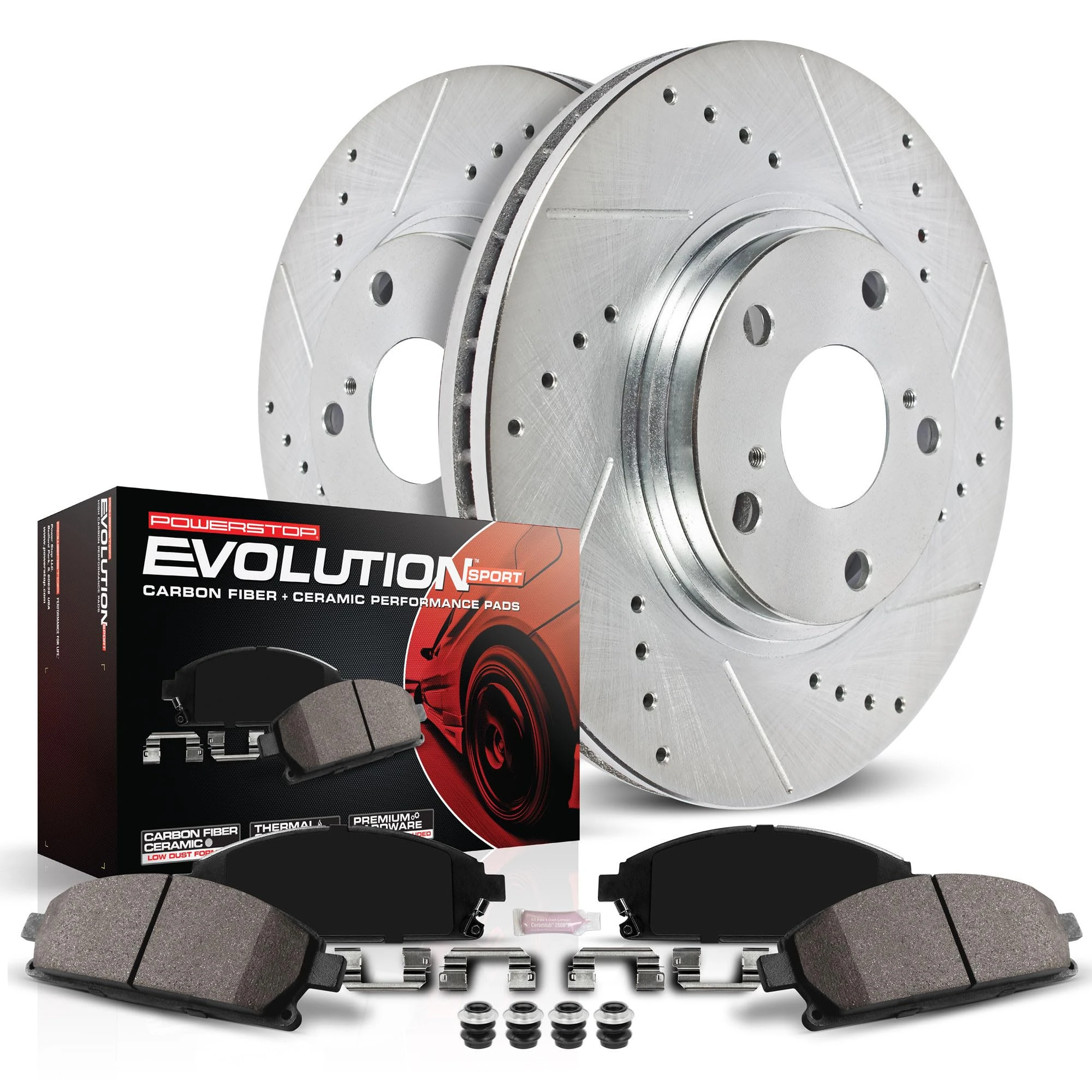 Power Stop K2152 Front Brake Kit with Drilled/Slotted Brake Rotors and Z23 Evolution Ceramic Brake Pads