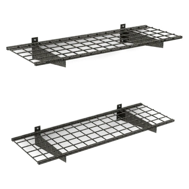 HyLoft 00651 2-Pack Heavy Duty Steel Wall Garage Shelving, 45-Inch X 15-Inch, Low-Profile Brackets, Max Shelf Load 200 Pounds, Hammertone
