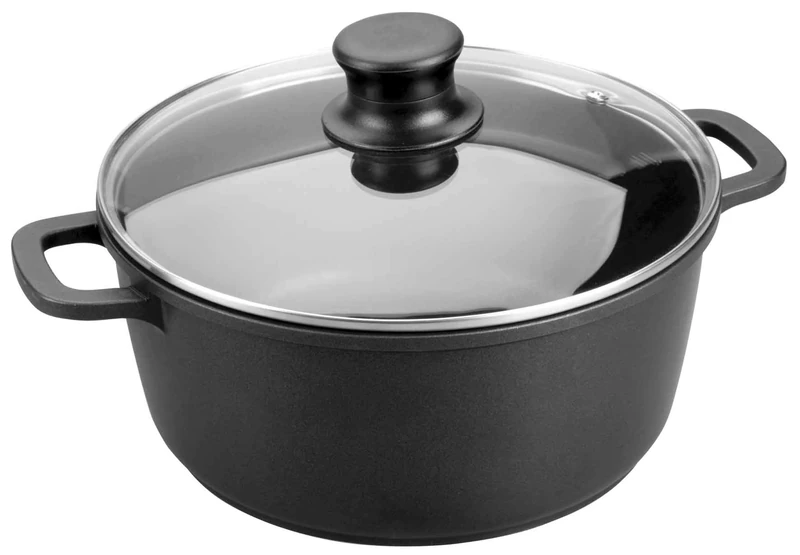 Lacor 25828 Cast Aluminium Round Glass Casserole, 28 cm, Black