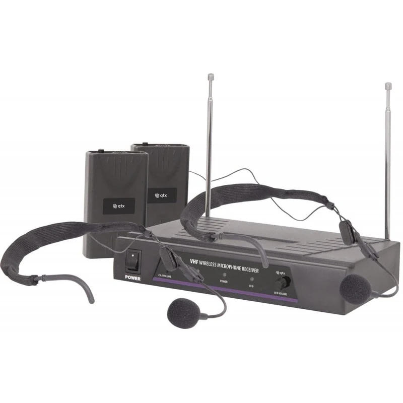 qtx | 2 x Neckband Wireless Microphone System Complete with Head/Neck band Microphones & beltpacks