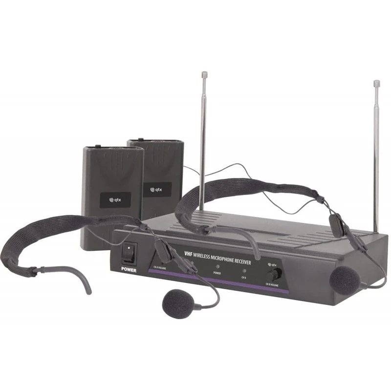 QTX | 2 x Neckband Wireless Microphone System Complete with Head/Neck band Microphones & beltpacks