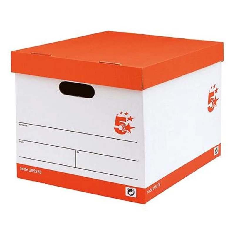5 Star Storage Box With Lid and Handles Red/White (Pack of 10)