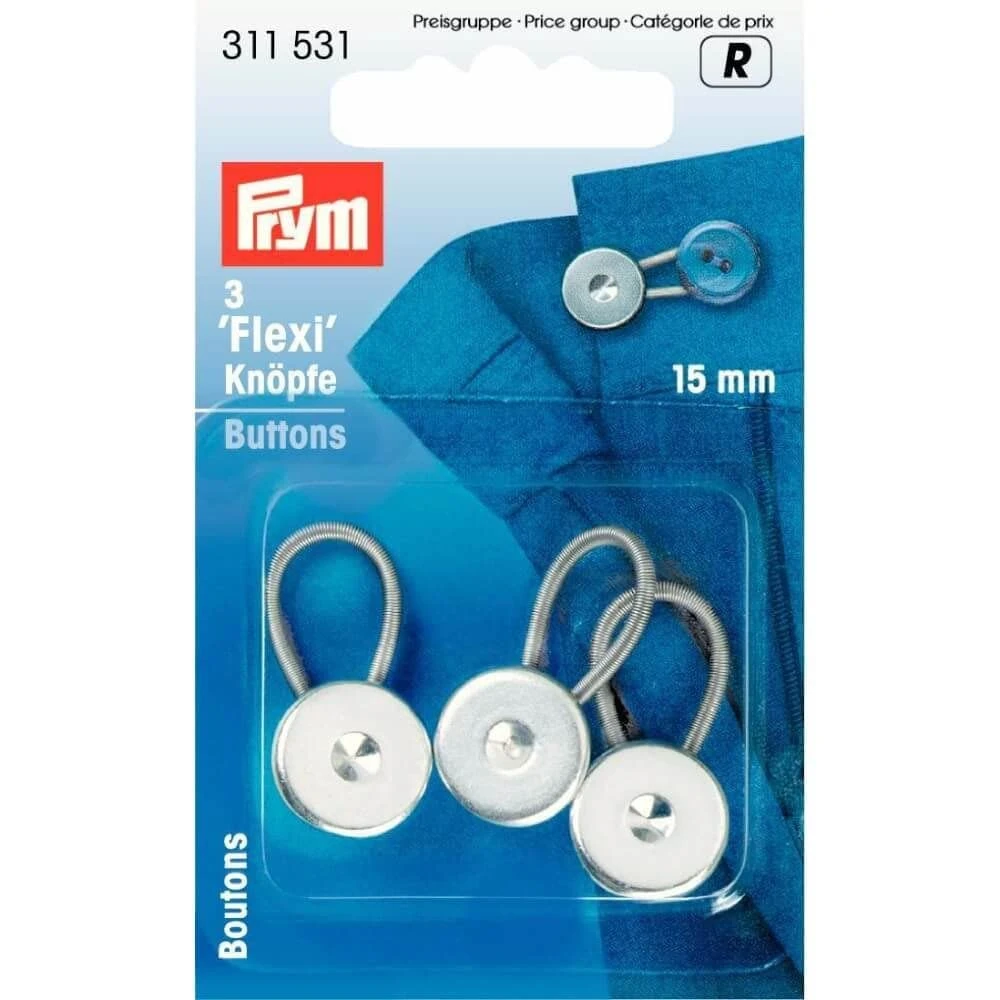 PRYM_311531-1 Flexi Buttons with Loop 15 mm Silver
