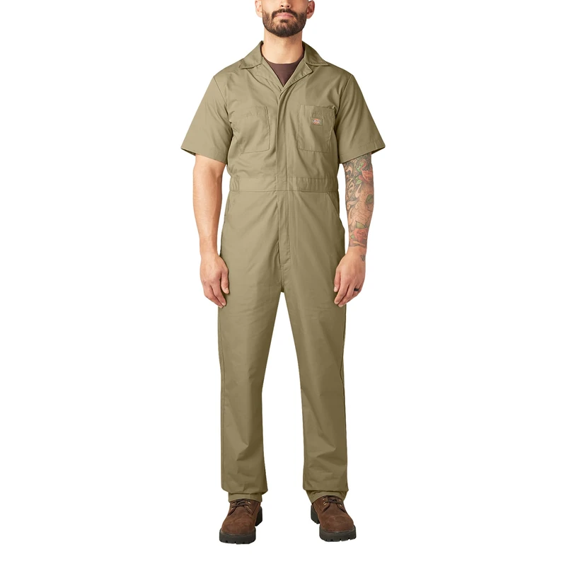 Dickies Men's Short-Sleeve Coverall, Khaki, Large