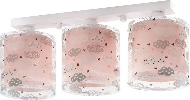 Dalber Children's Ceiling Light, Children's Room Ceiling Light 3 Lights Clouds Pink