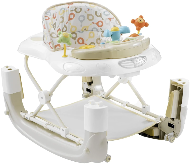 MyChild Walk'n'Rock 2-in-1 Baby Walker Neutral - Activity Center Baby Walker - Easy fold Frame for Storage - 6 Months + Anti Fall Blocks for Extra Safety and 3 Height Adjustment.