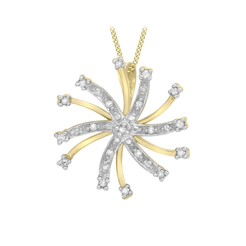 CARISSIMA Women's 9 ct Yellow Gold 0.18 ct Diamond Snow Flake Pendant on Curb Chain Necklace of 46 cm/18 inch - Image 1