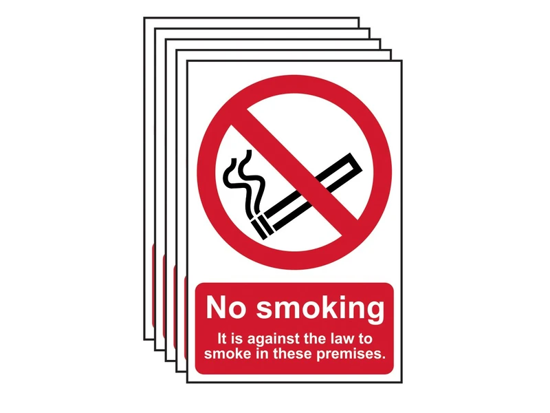 Scan SCA05675 Self adhesive PVC sign - No smoking It is against the law to smoke on these premises - 200 x 300mm (5) - Image 1