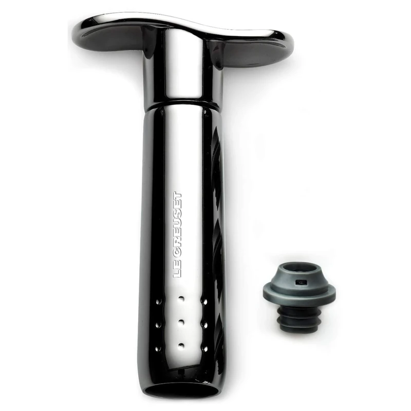 Le Creuset Wine Accessories Metal Wine Pump and 3 Stoppers, Black Nickel, 59014016001625