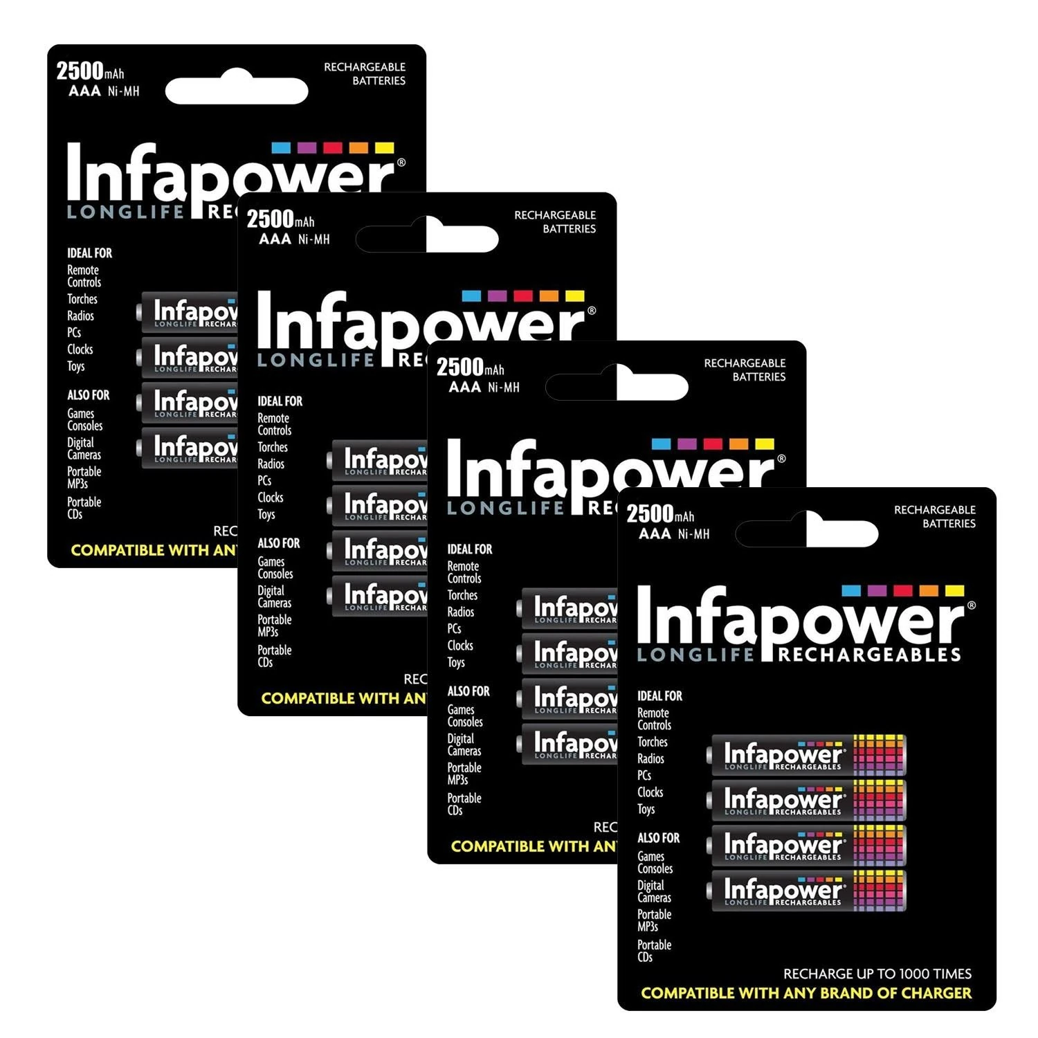 Infapower AAA 550MAH NI-MH Long Life Rechargeable Batteries (4-Pack) B009