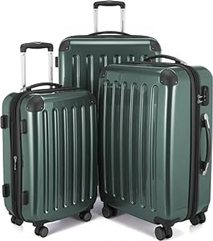 HAUPTSTADTKOFFER® · Three-Piece Hard-Side Suitcase Set DarkGreen high Gloss · Cabin Luggage 45 Liter (55 x 35 x 20 cm) + Suitcase 87 Liter (63 x 42 x 28 cm) + Suitcase 130 Liter (75 x 52 x 32 cm)