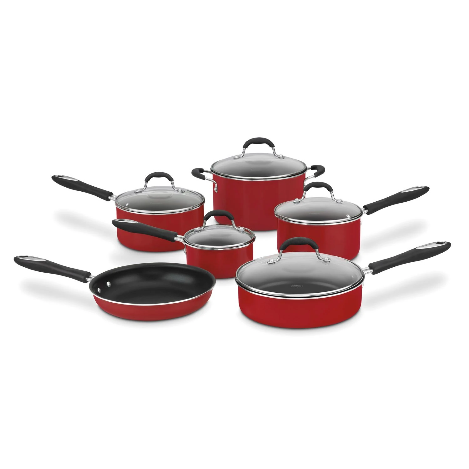 Cuisinart 55-11R Advantage Nonstick 11-Piece Cookware Set, Aluminum, Red