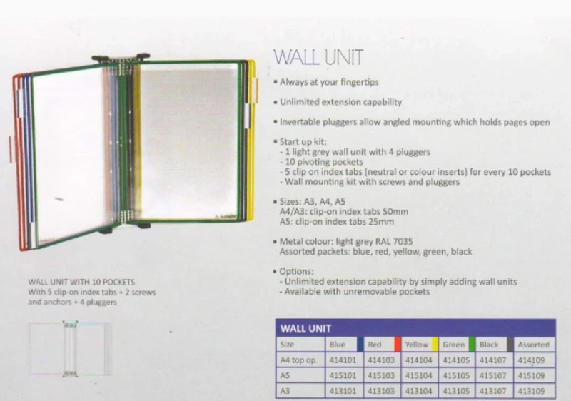 TARIFOLD Djois, 413101 Metal Wall Display System, A3, 10 Pockets, Blue, 1 Piece, Protects, Organises, Documents, Instant Access, Expandable, Made in France, Environmentally Friendly, Recyclable - Image 1