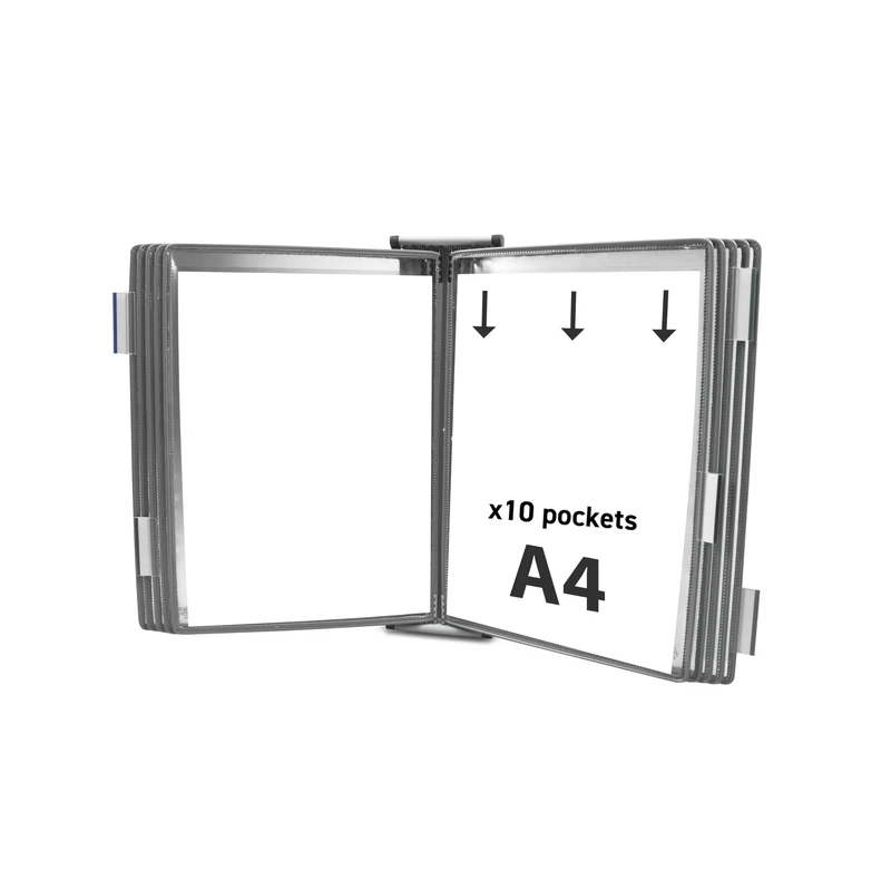 TARIFOLD Djois 414100 Metal Wall Display System, A4, 10 Pockets, Grey, 1 Piece, Protects & Organises Documents, Easy Assembly, Expandable, Made in France