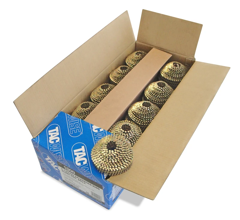 Tacwise 1000 Type 2.1 / 27 mm Galvanised Conical Top Coil Nails, Blunt Point, Ring Shank, 16° Inclined, Wire Collated, Pack of 14,400