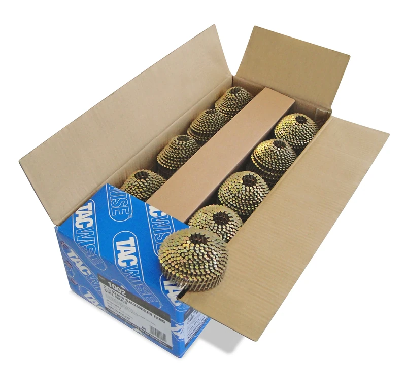 Tacwise 1002 Type 2.1 / 32 mm Galvanised Conical Top Coil Nails, Diamond Point, Ring Shank, 16° Inclined, Wire Collated, Pack of 14,400