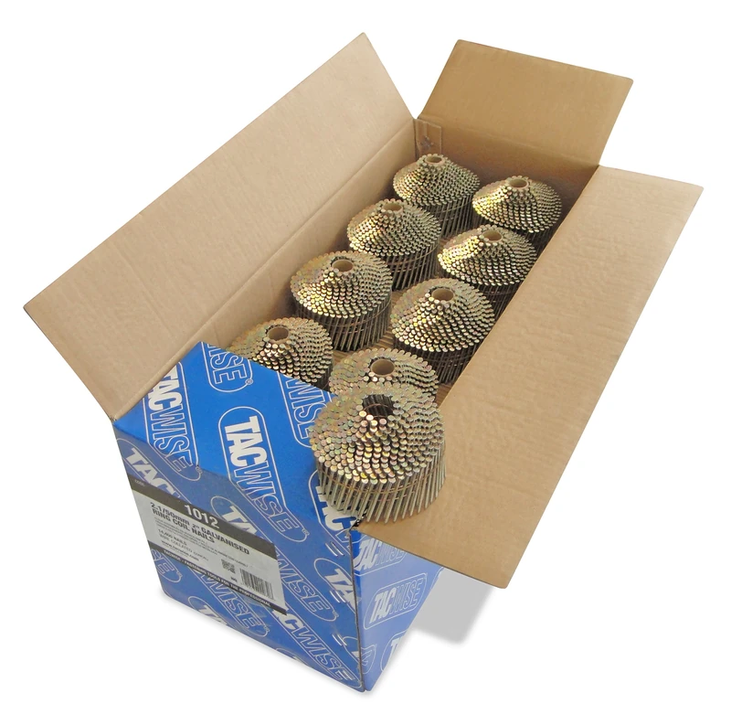 Tacwise 1012 Type 2.1 / 50 mm Galvanised Conical Top Coil Nails, Ring Shank, 16° Inclined, Wire Collated, Pack of 14,400