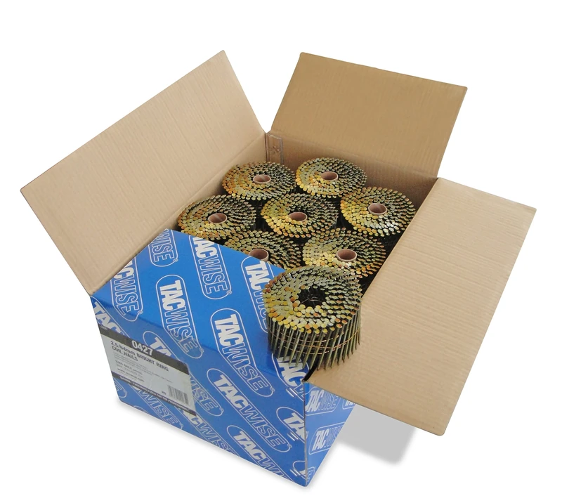 Tacwise 0427 Bright Flat Top Coil Nails Type 2.5 x 64 mm, Diamond Point, Ring Shank, 16° Inclined, Wire Collated, Pack of 9000