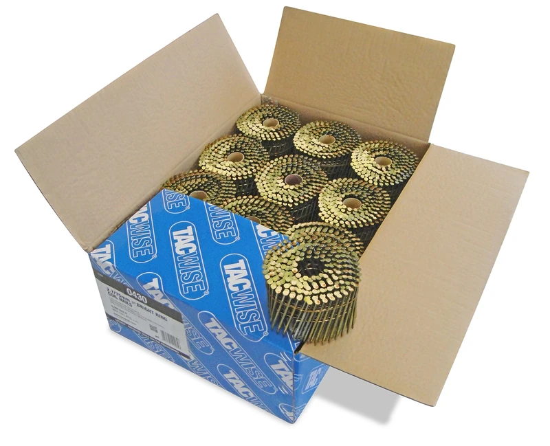 Tacwise 0430 Bright Flat Top Coil Nails Type 2.7 x 75 mm, Diamond Point, Ring Shank, 16° Inclined, Wire Collated, Pack of 6000