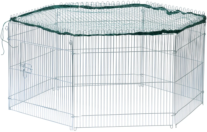 dobar® Hexagonal Outdoor Enclosure Galvanised Metal with Nylon Net - Rabbit & Guinea Pig Enclosure - Weatherproof 123 x 106 x 60 cm - Silver - Image 1