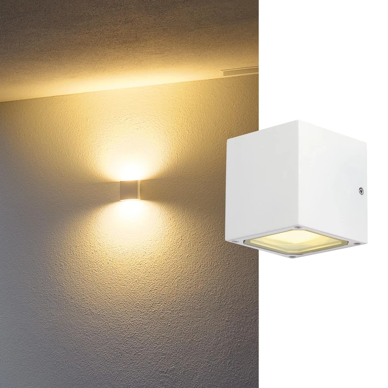 SLV SITRA CUBE wall-mounted light/lighting for walls, paths, entrances, LED spotlight outdoor, surface-mounted light outdoor, garden lamp / GX53 IP44 9W white