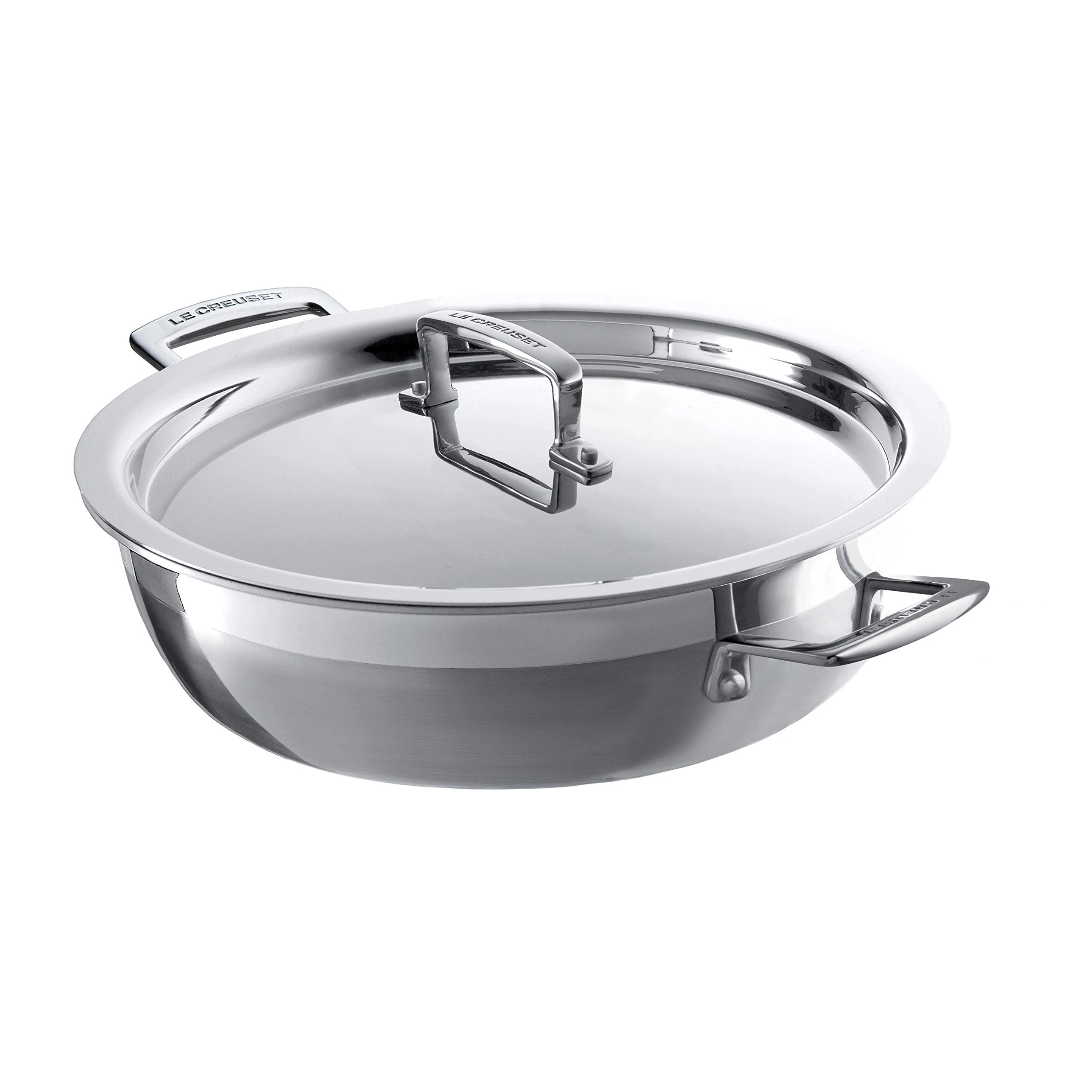 LE CREUSET 3-Ply Stainless Steel Shallow Casserole with Lid, 24 x 6.2 cm, Silver, 96203924001000