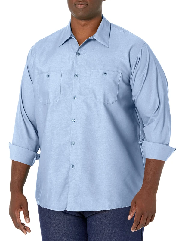 Red Kap Men's Industrial Long Sleeve Work Shirt - Blue - Large Tall - Image 1