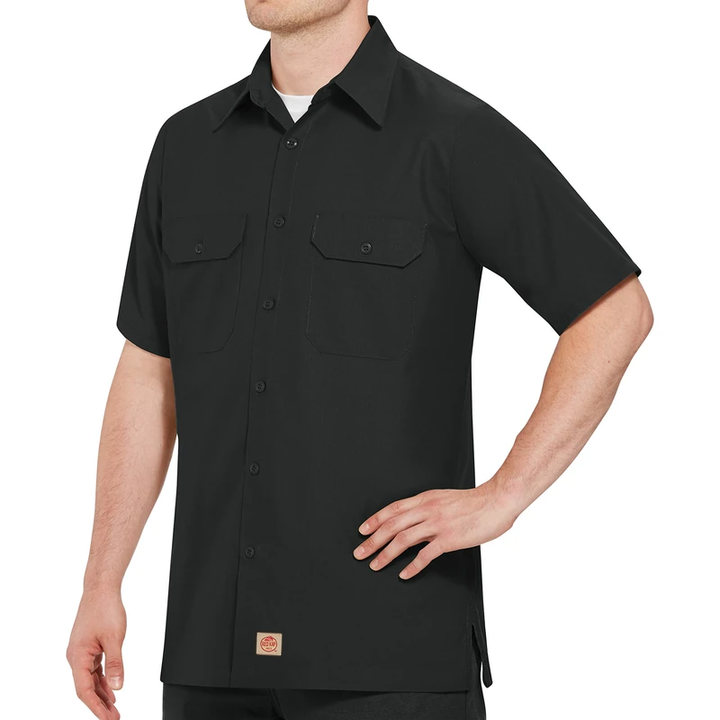 Red Kap Men's Industrial Work Shirt, Regular Fit, Short Sleeve Utility Button, Black, XXXL Big