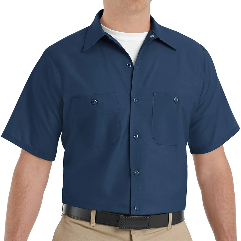 Red Kap Men's Industrial Work Shirt, Regular Fit, Short Sleeve, Navy, XXXXXXL Big