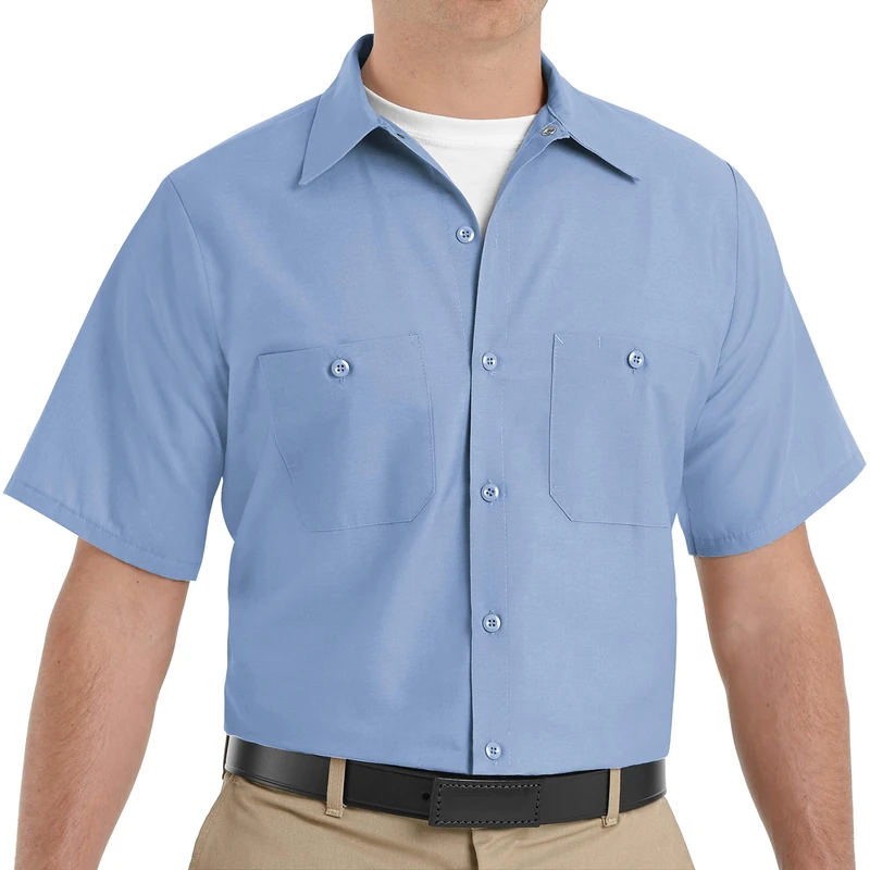 Red Kap Men's Industrial Work Shirt, Regular Fit, Short Sleeve Utility Button, Light Blue, XXXL Tall - Image 1