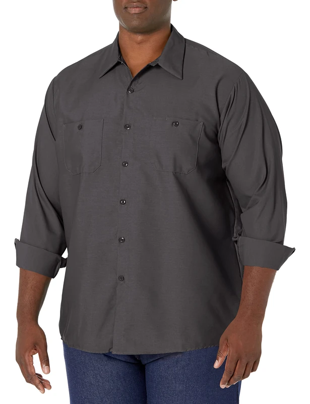 Red Kap Men's Industrial Work Shirt, Regular Fit, Long Sleeve Utility Button, Charcoal, XXXL - Image 1