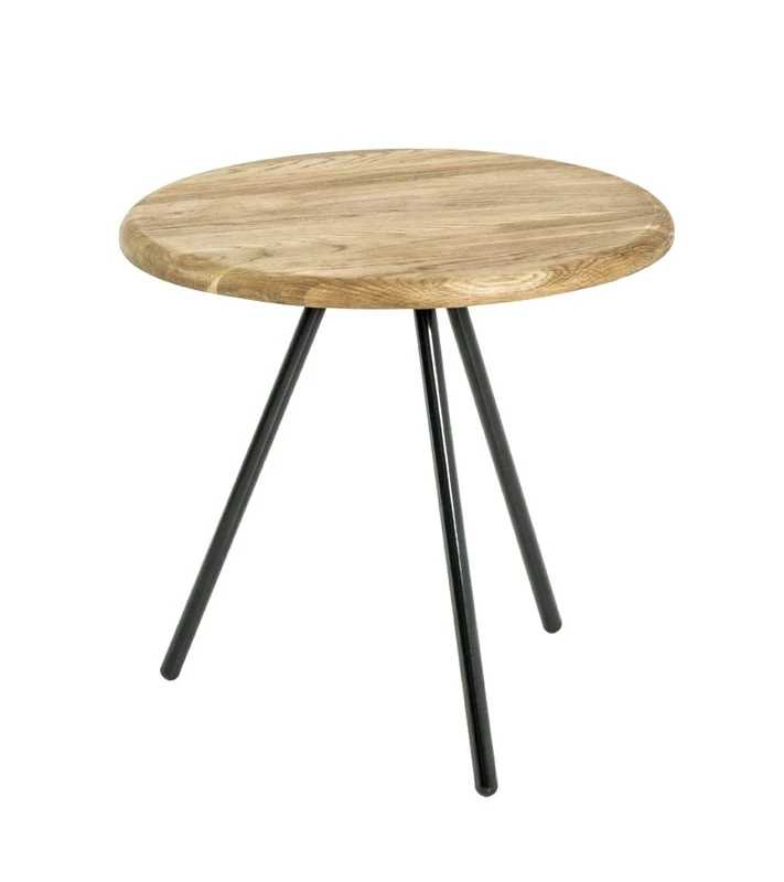 HAKU Möbel End Table Oak, Black, Solid Wood, Metal - Size: H 40 cm X Ø 40 cm, Style: Traditional