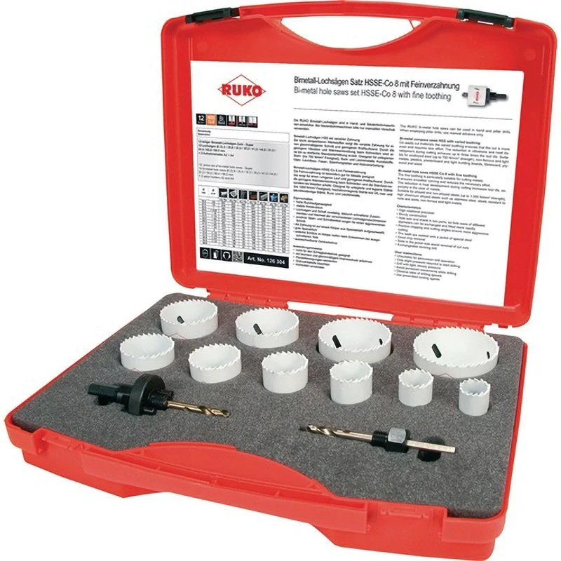 Ruko HSSE-Co 8 Bi-Metal Hole Saw Set in Plastic Case, White Finish, 12 Pieces, R126304