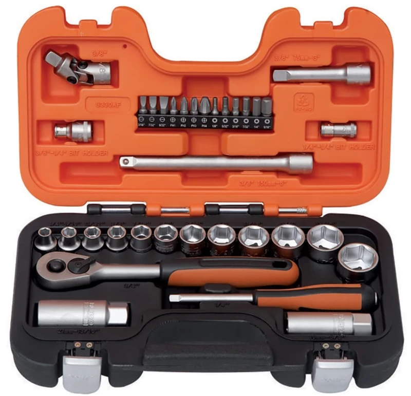 Bahco S330AF Socket Set, Multi-Colour, 1/4 Plus 3/8-Inch