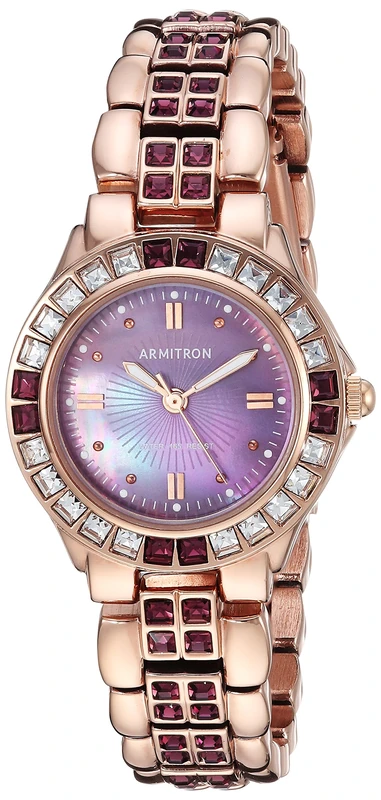 Armitron Women's 75/3689VMRG Amethyst Colored Crystal Accented Rose Gold-Tone Watch - Image 1