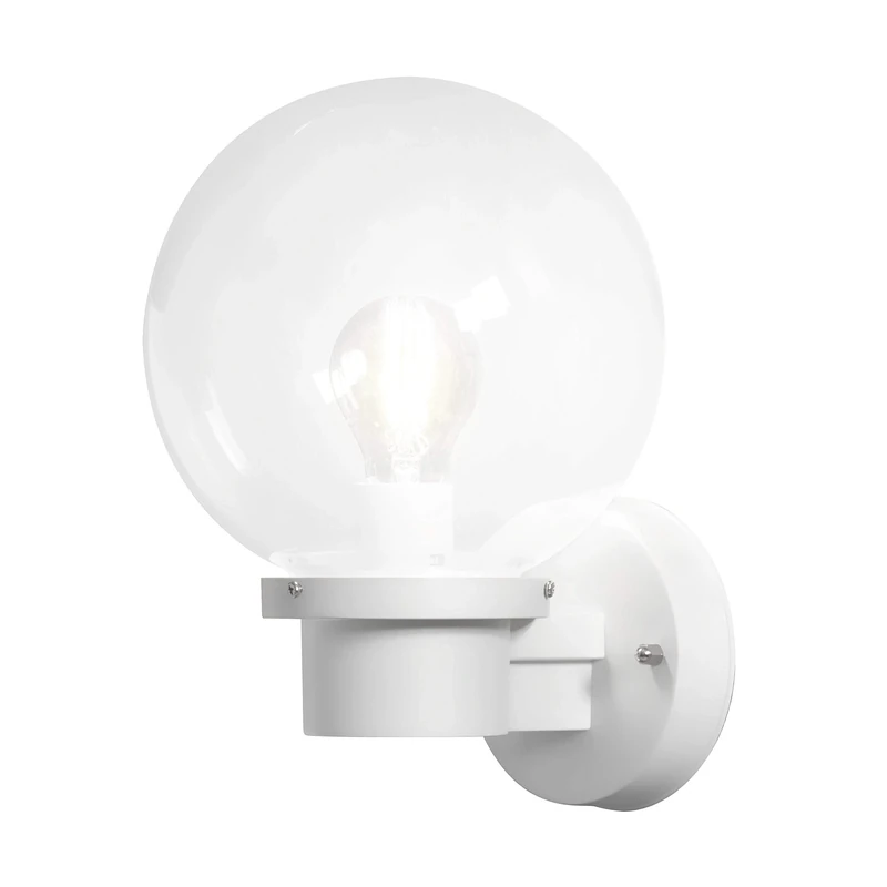 Konstsmide Outside Lighting Nemi Up Outdoor Wall Light / 1 x 60 W E27 Max Wall Lamp / Clear Glass Globe / Plastic / IP44 / Outside Light White