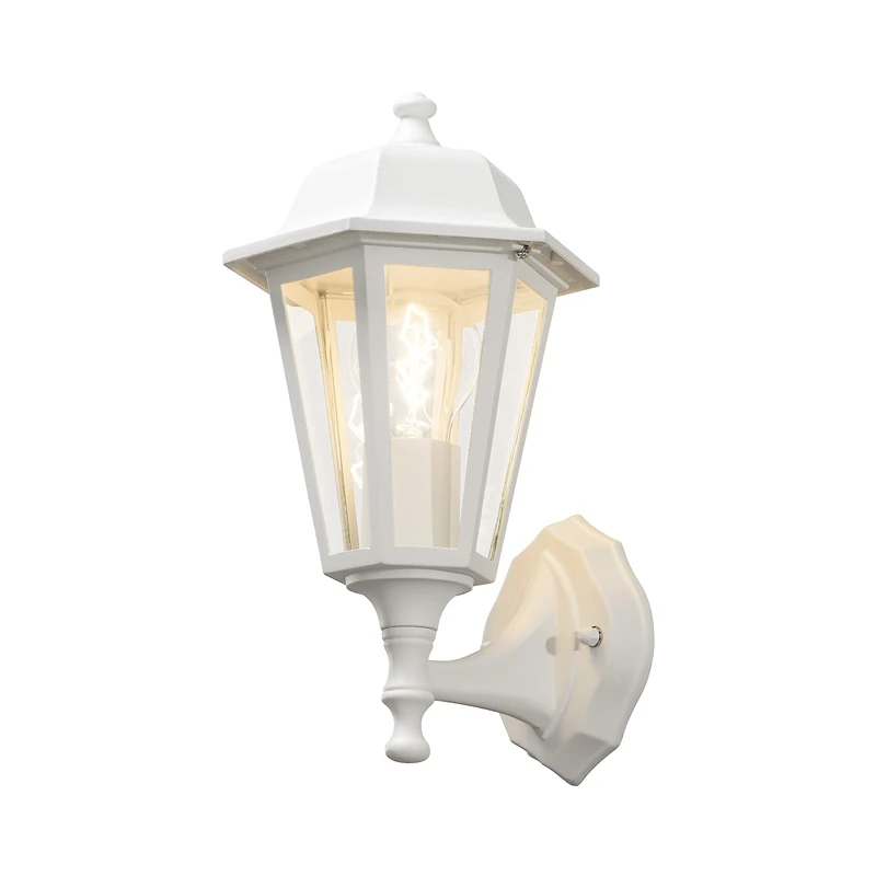 Konstsmide 7094-250 Outdoor Wall Lights/Basic Up Classic Lantern Style/1 x 60 W E27 Max Wall Lamp/Clear Glass Panels/Aluminium/IP23/Outside Light White, 31.0 cm*19.0 cm*17.5 cm