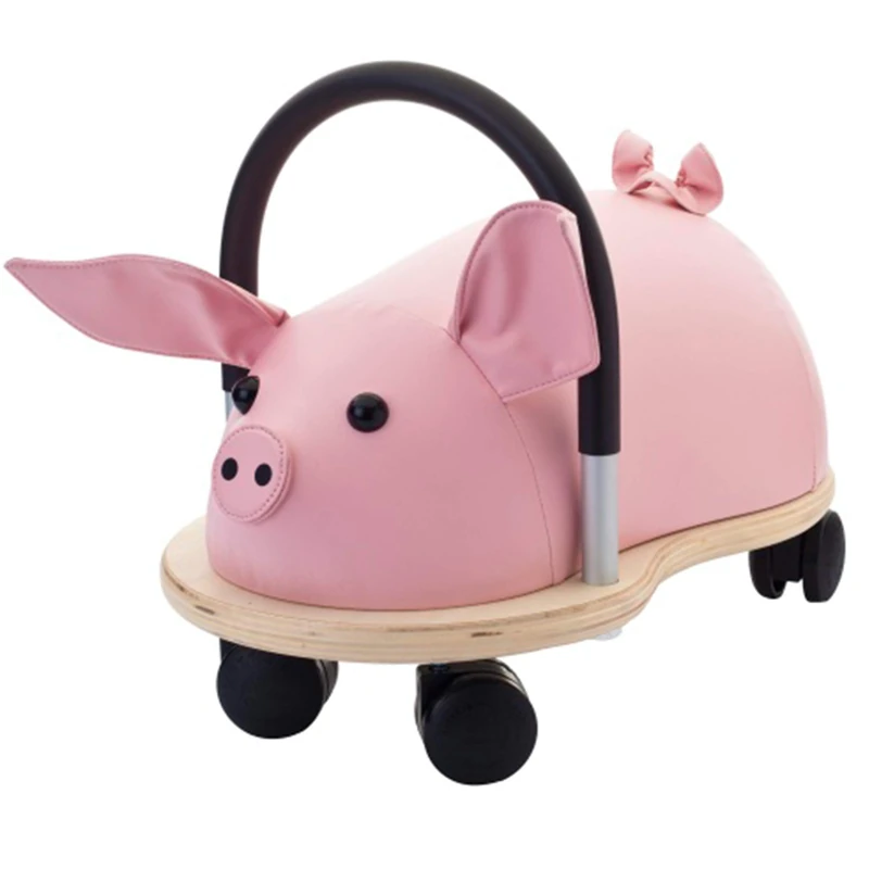 Wheelybug Toddler Wooden Ride-On, Multi-Directional Castor Wheels, Safety Certified Developmental Toy for Outdoor/ Indoor Fun, Small (1 - 3 Years), Pig