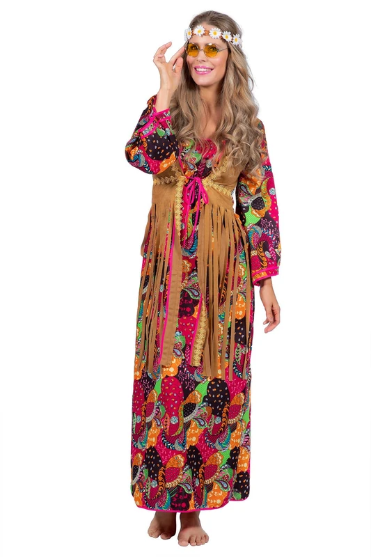 WILBERS & WILBERS 4456 Hippie Dress, Long, Flower Power, 60s, Carnival Costume, Women, Festival Look