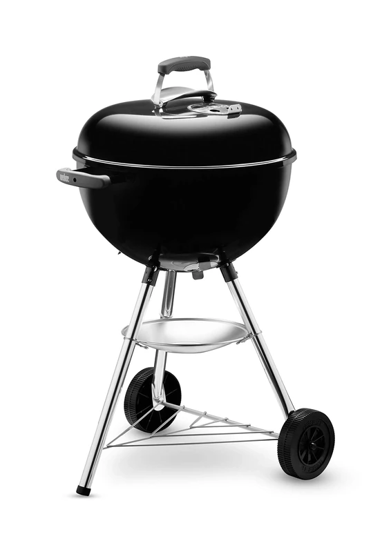 Weber Bar-B-Kettle Charcoal Barbecue/Porcelain-Enamelled Lid & Bowl, 47 cm Cooking Surface, Ash Collection Tray, Tripod Stand and Wheels, Black/Silver