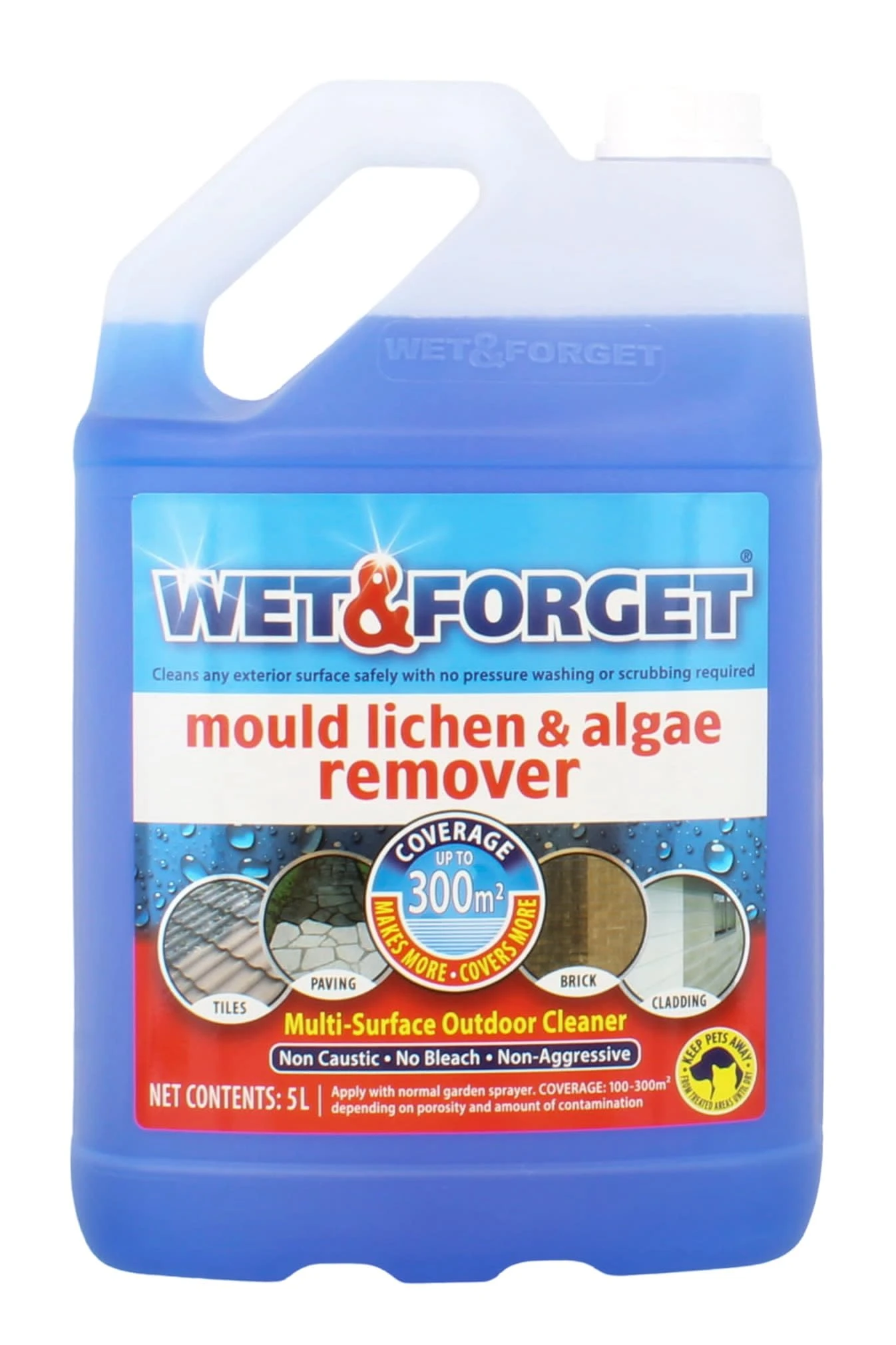 Wet & Forget Mould, Lichen & Algae Remover, Outdoor Patio Cleaner, Black Spot Remover, Bleach Free, 5L