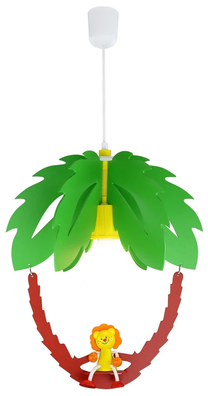 Elobra Children's Ceiling Light Palm Tree with Lion, Wood, Grün/Braun, A + +