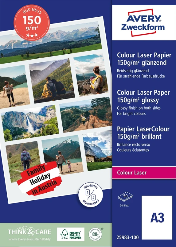 Avery Zweckform 25983-100 Superior Colour Laser Paper Glossy A3 150 g 100 Sheets