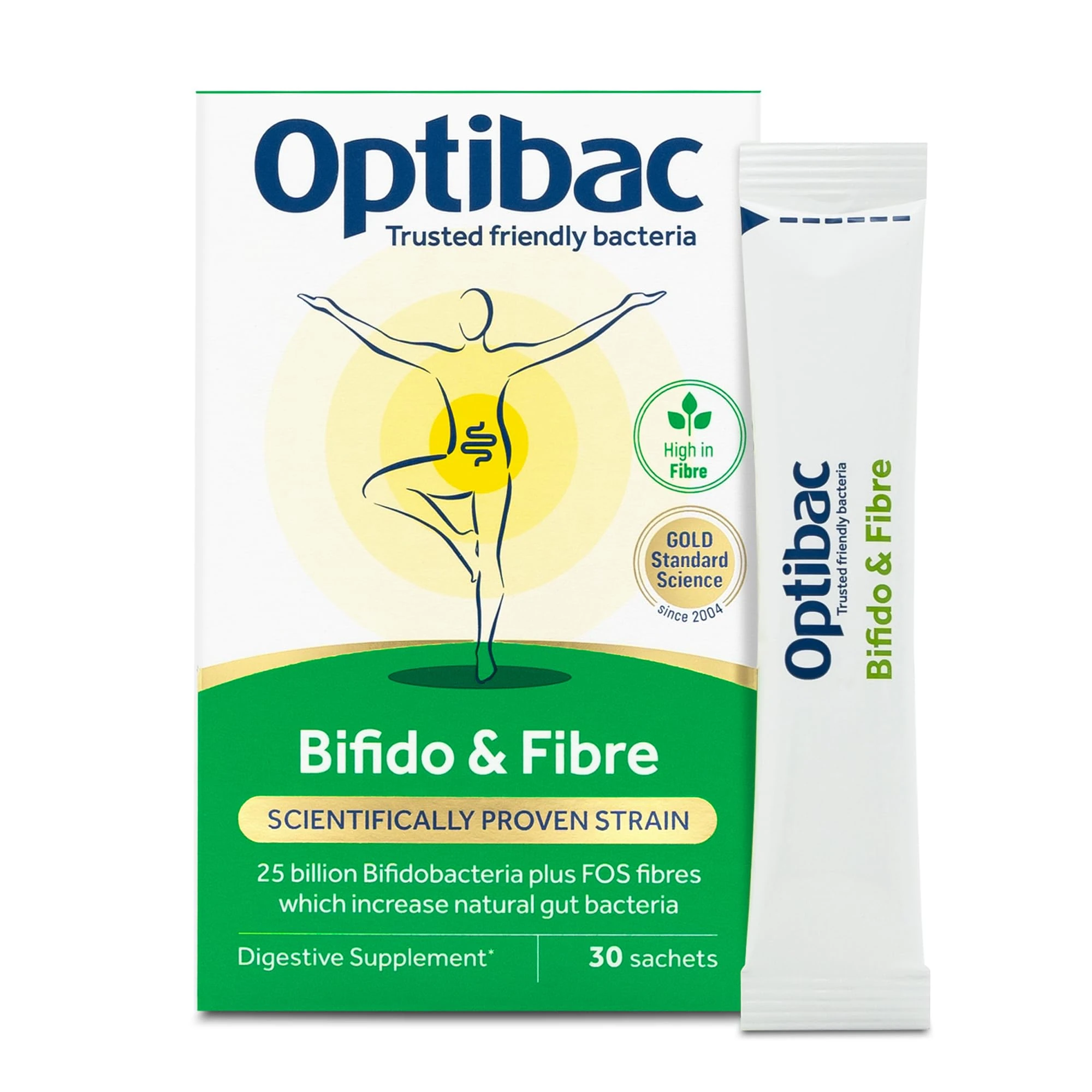 Optibac Probiotics Bifido & Fibre - Vegan Probiotic & FOS Fibre Supplement to Maintain Regularity - 25 Billion Bacterial Cultures - Most Trusted & Recommended Brand - 30 Sachets
