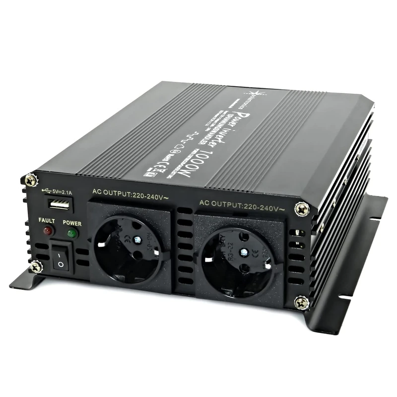 Solartronics Voltage Converter NM1000 12V 1000 Watt Black - 2000 Watt Surge - Power Inverter 12v On 230v - Lead Or AGM - Battery Compatible - With Schuko & USB Connector
