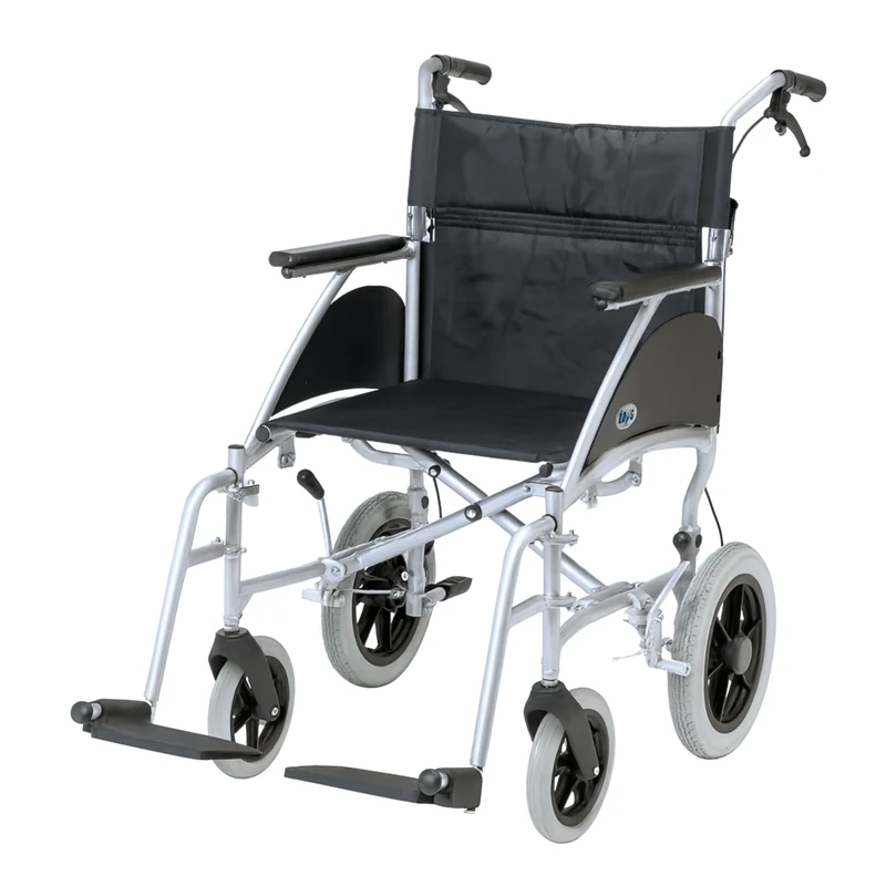Days Swift Attendant Propelled Wheelchair, Lightweight Foldable Mobility Aid for Physically Impaired, Handicapped and Elderly users, Cool Silver, 46cm, Cool Silver