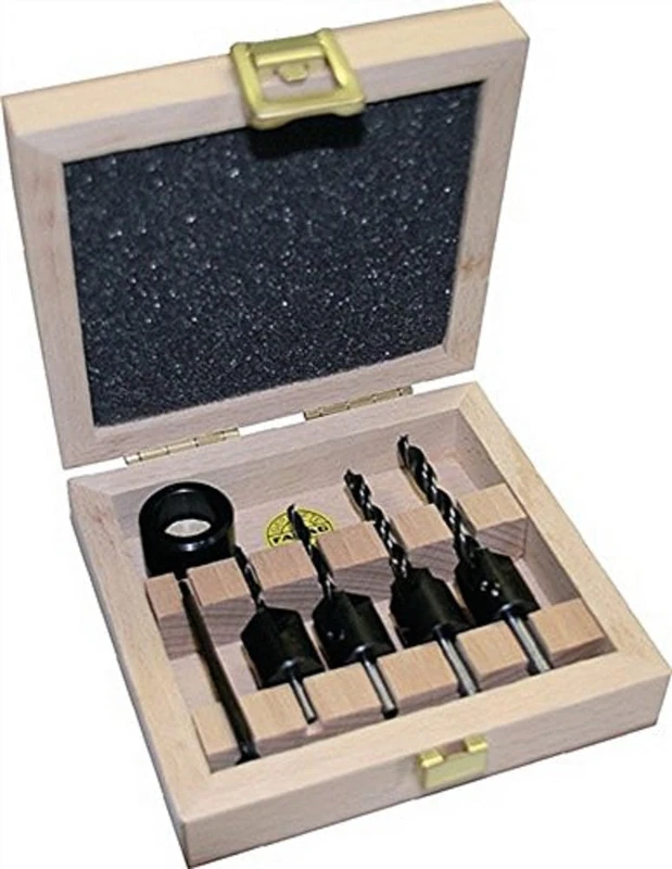 Famag 5-Piece Countersunk Drill Bit Set, Spiral Drill Bits with Countersink, Diameter: 3-6 mm, with Practical Wooden Box, 3574504