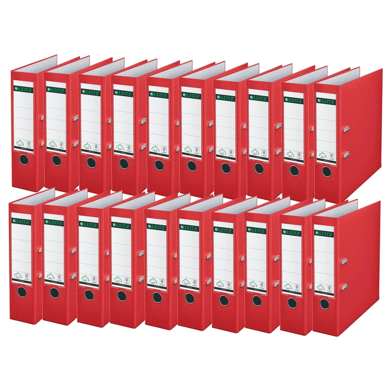 Leitz 10105025 Quality Folder 180° Plastic Pack of 20 A4 Red 8.2 cm Spine Width Polypropylene Laminated Cover